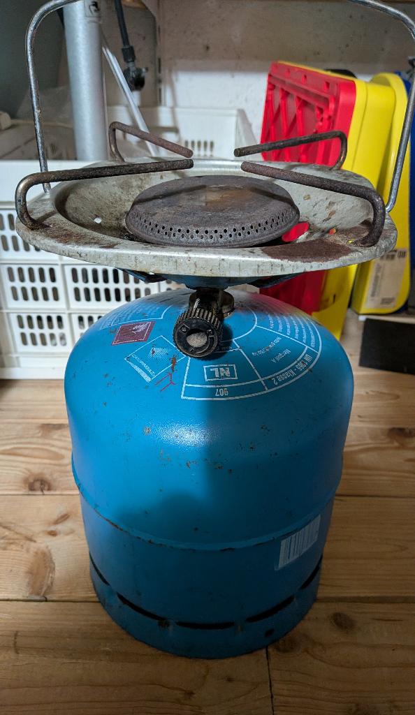 Lege grote Campingazfles met 1 pits brander, Ophalen, Gebruikt