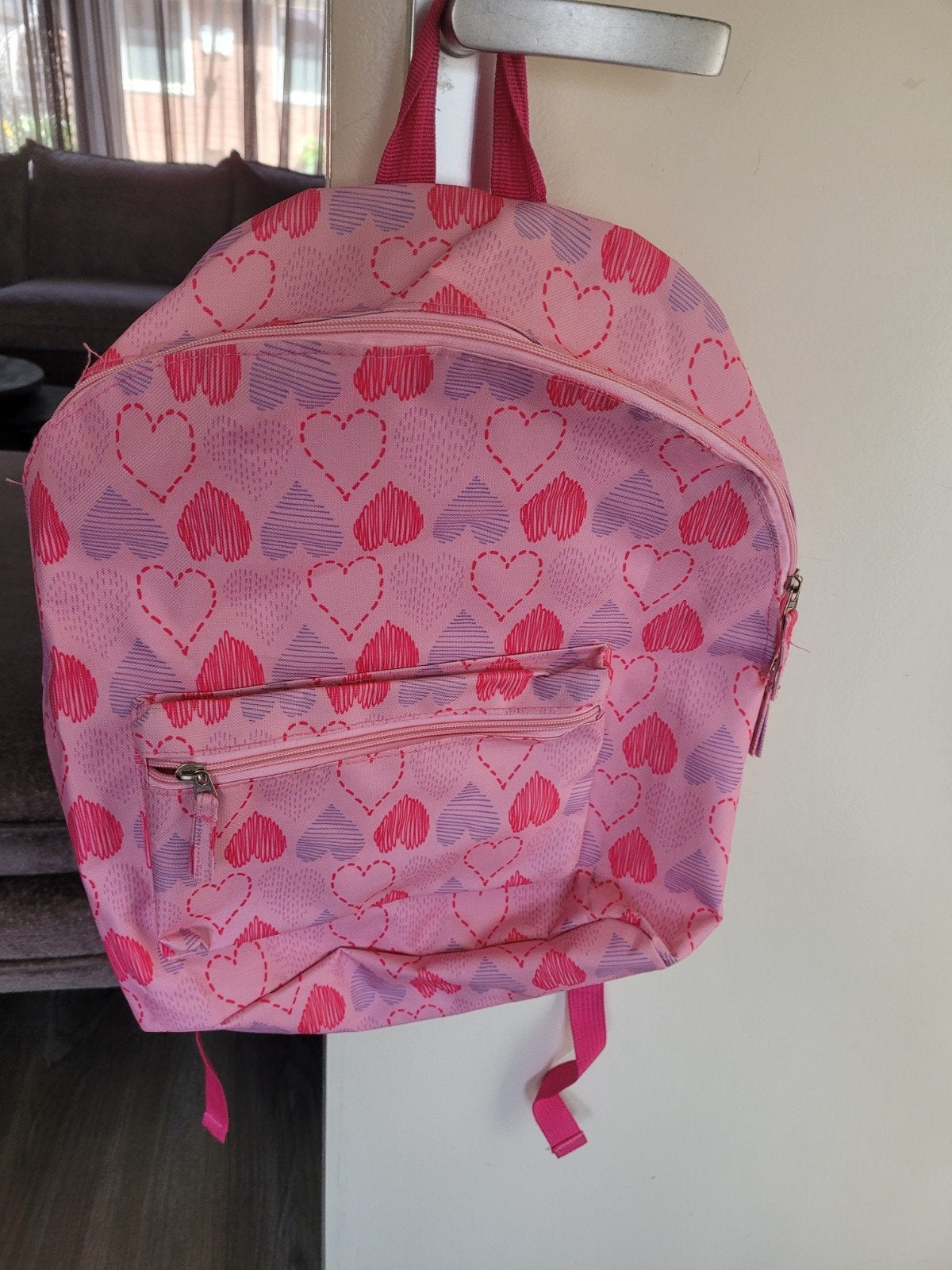 Leuke roze rugtas/schooltas met hartjes, Overige merken, Gebruikt, 25 tot 40 cm, Ophalen of Verzenden