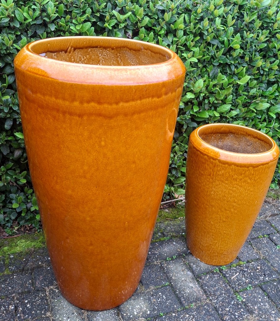 Zeer grote geglazuurde potten hellas 4 kleuren en 3 maten., Ophalen, 40 cm of meer, Rond, Nieuw
