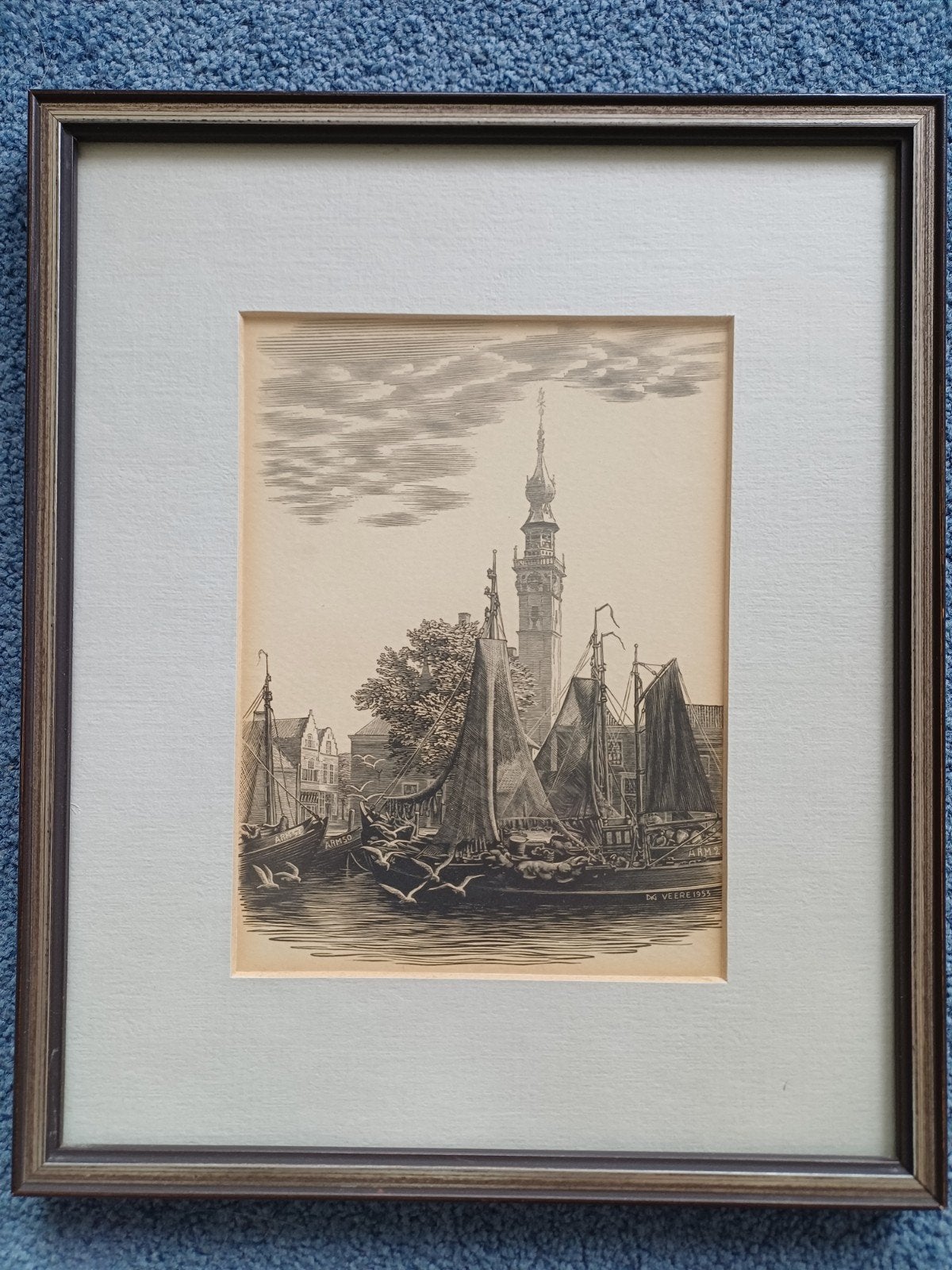 Houtgravure van de Dirk van Gelder, 26 cm, 1950 - 1999, 22 cm, Ophalen of Verzenden