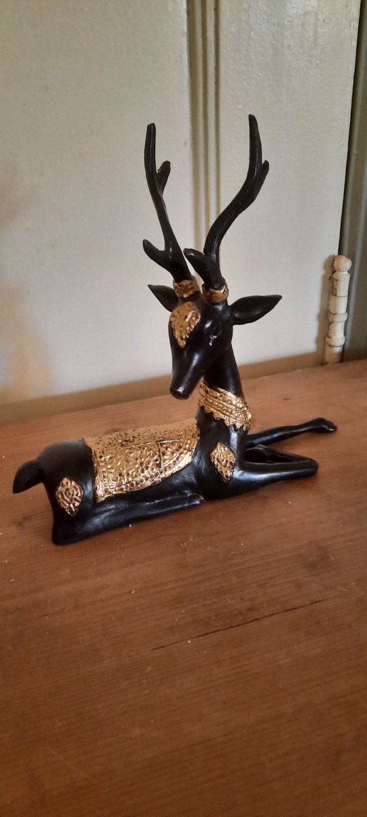 Decoratief Hert Beeld Zwart met Goud, Ophalen of Verzenden