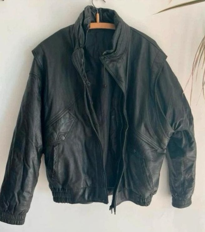 Vintage Zwart Leren Jas Maat L, Kleding | Heren, Ophalen of Verzenden, Gedragen, Maat 52/54 (L), Zwart