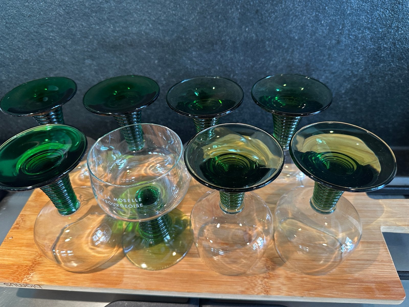Set van 8 Vintage Wijnglazen - Groen Glas, Ophalen of Verzenden