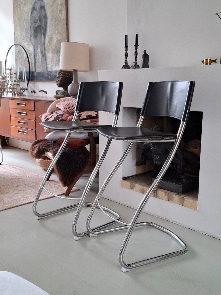 Design italiaans effezeta leren barkrukken 2x, Ophalen, Gebruikt, Met voetsteun, 60 tot 90 cm
