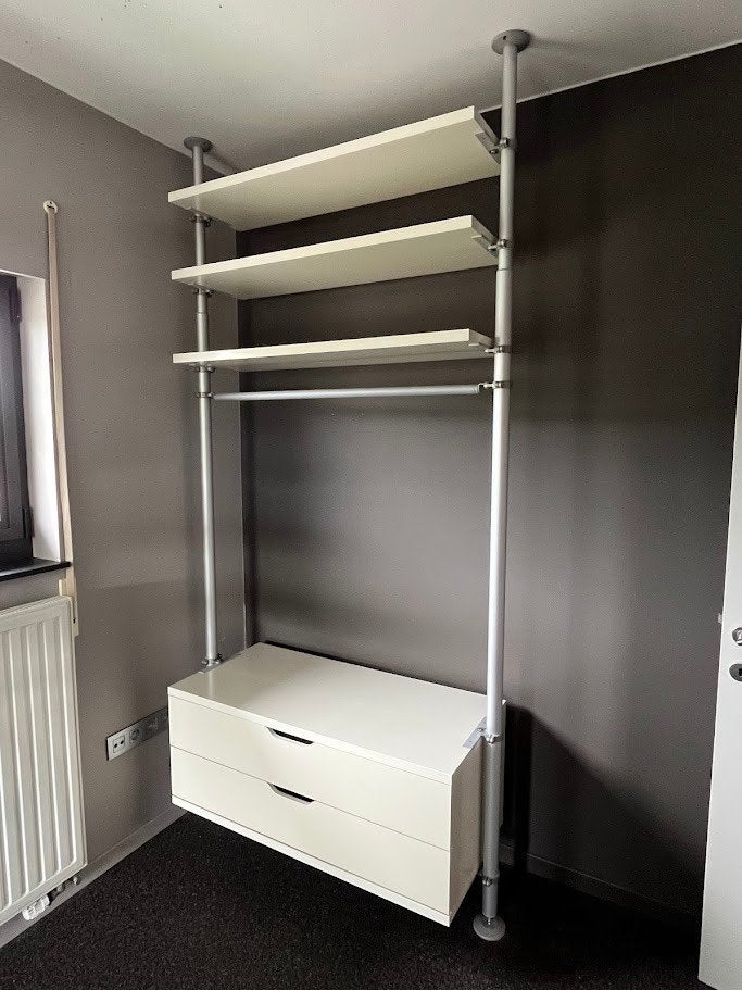 IKEA STOLMEN Dressingsysteem – Grote Complete Set! (Wit/Alu), Ophalen, Met plank(en), Open dressing systeem, Zo goed als nieuw
