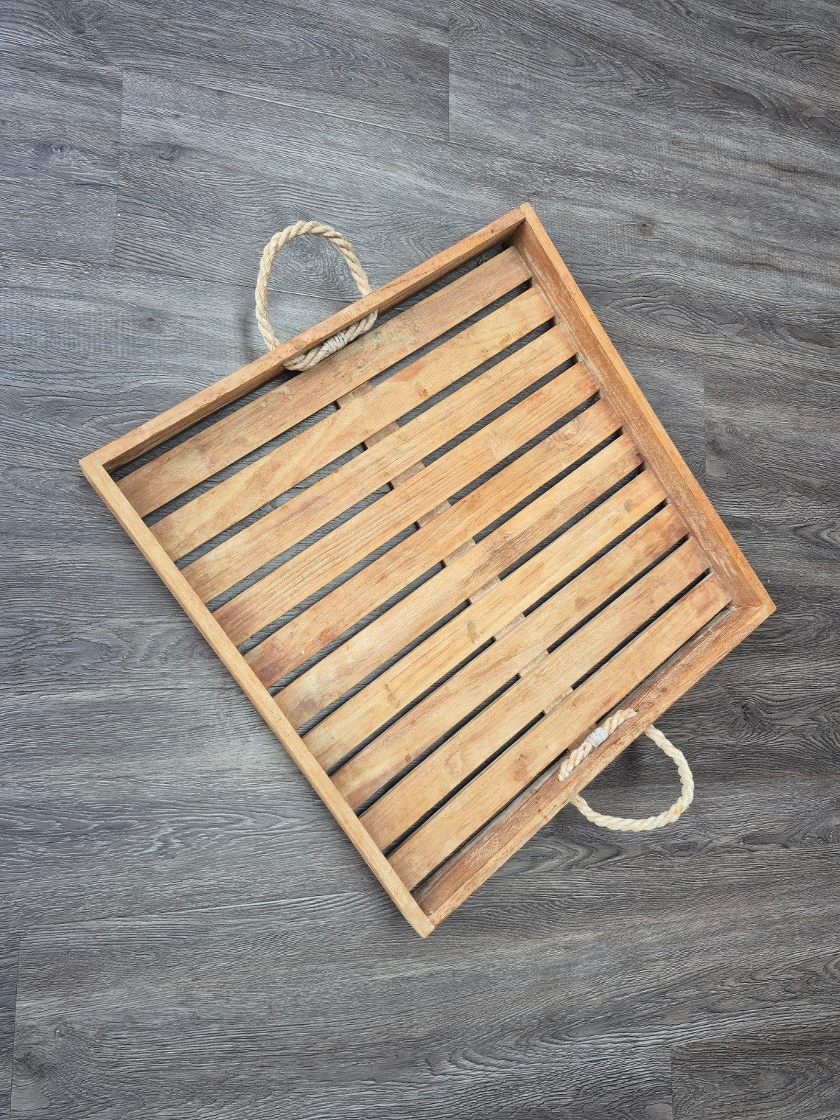 Houten dienblad met touw handvatten, Ophalen, Gebruikt, Vierkant, Dienblad