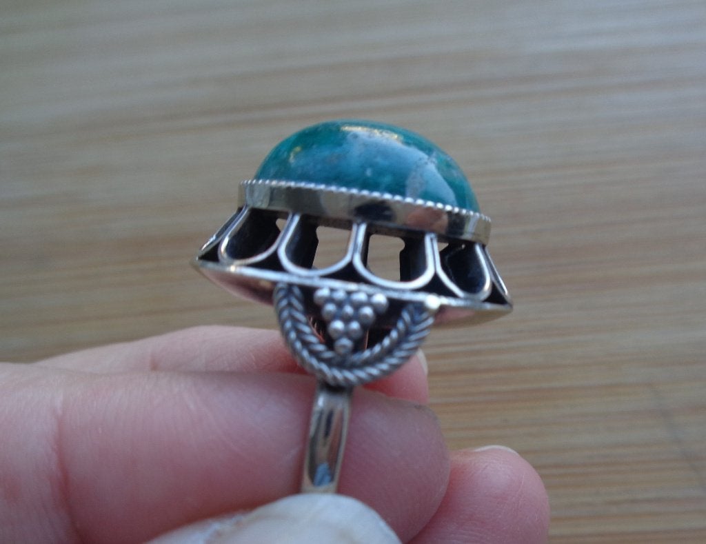 zilveren ring met grote amazoniet steen [945], Sieraden, Tassen en Uiterlijk, Ophalen of Verzenden, Zilver, Ring