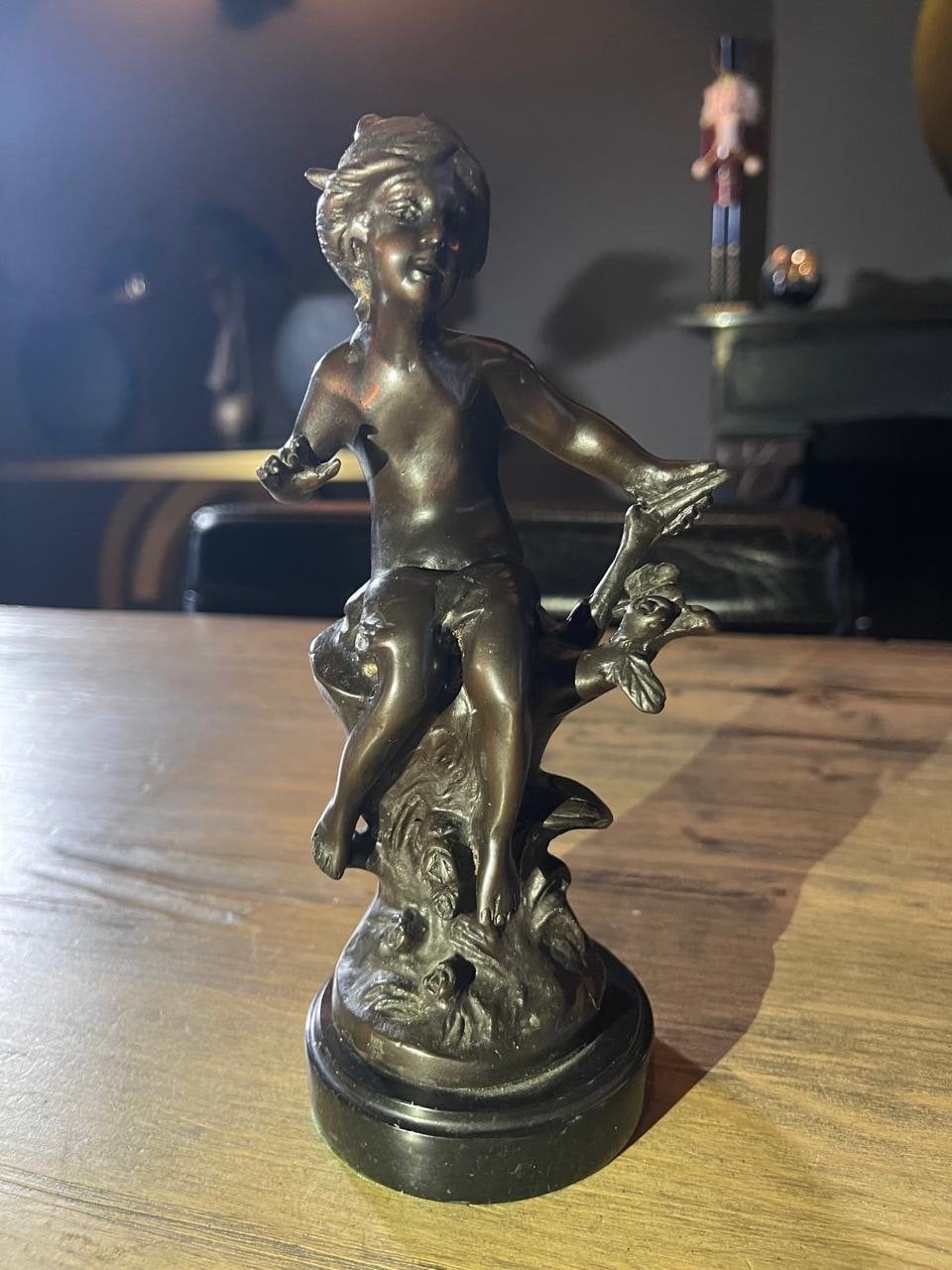 Moreau Bronzen Beeldje Antiek, Minder dan 20 cm, Ophalen of Verzenden, Beeld, Bruin