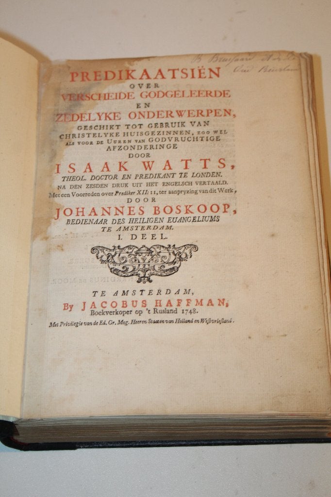 Isaak Watts - Predikaatsien, eerste deel (1748), Ophalen of Verzenden