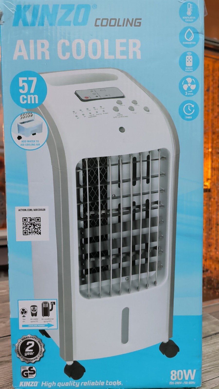 Kinzo Cooling Air Cooler - Nieuw in doos, Minder dan 60 m³, Nieuw, 3 snelheden of meer, Ophalen of Verzenden