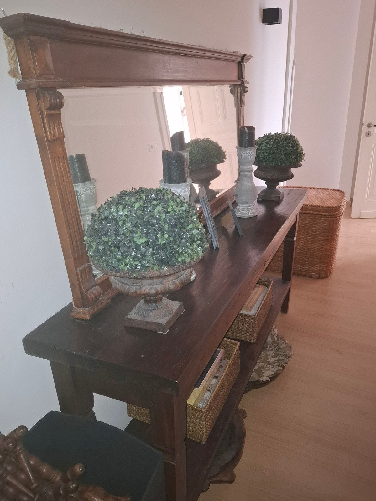 Teak spiegel met facetrand en teak dressoir, Huis en Inrichting, Ophalen, 150 tot 200 cm, Minder dan 100 cm