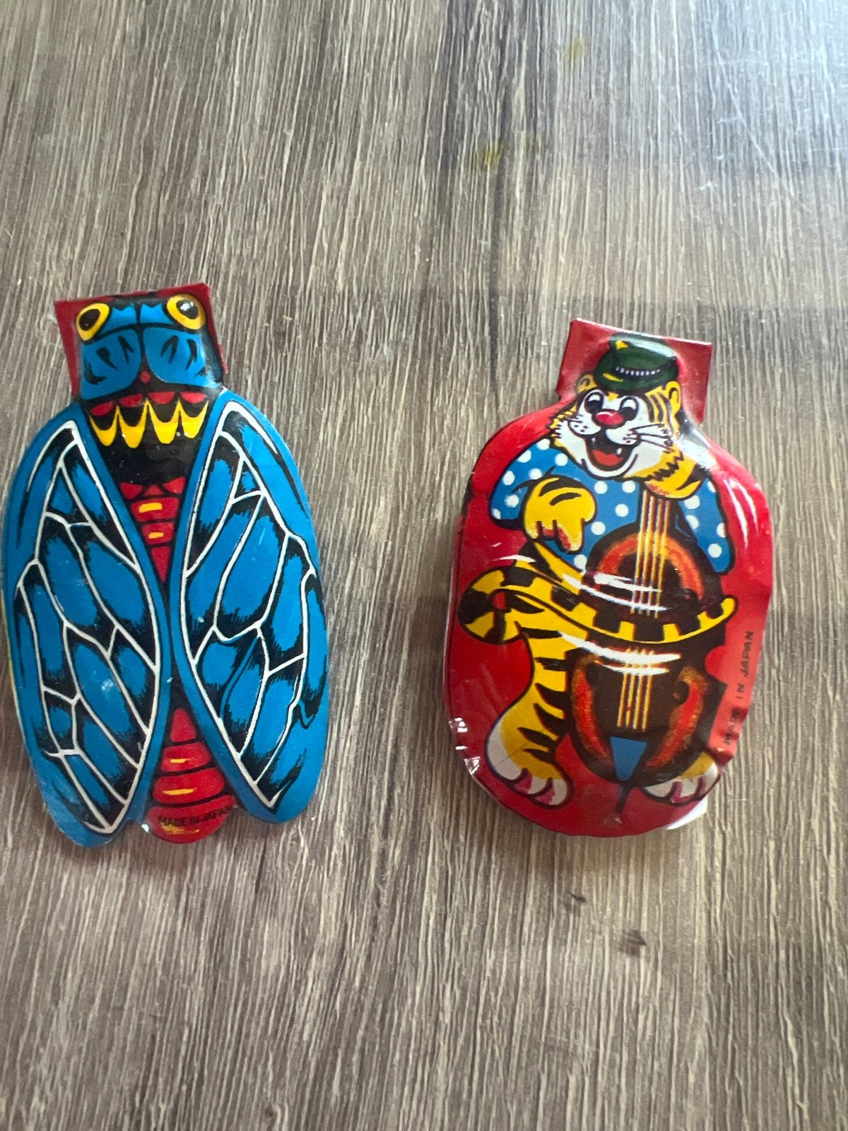 Vintage Japan Cicada en Tijger Muzikant Blikken Kikkers, Ophalen of Verzenden, Gebruikt