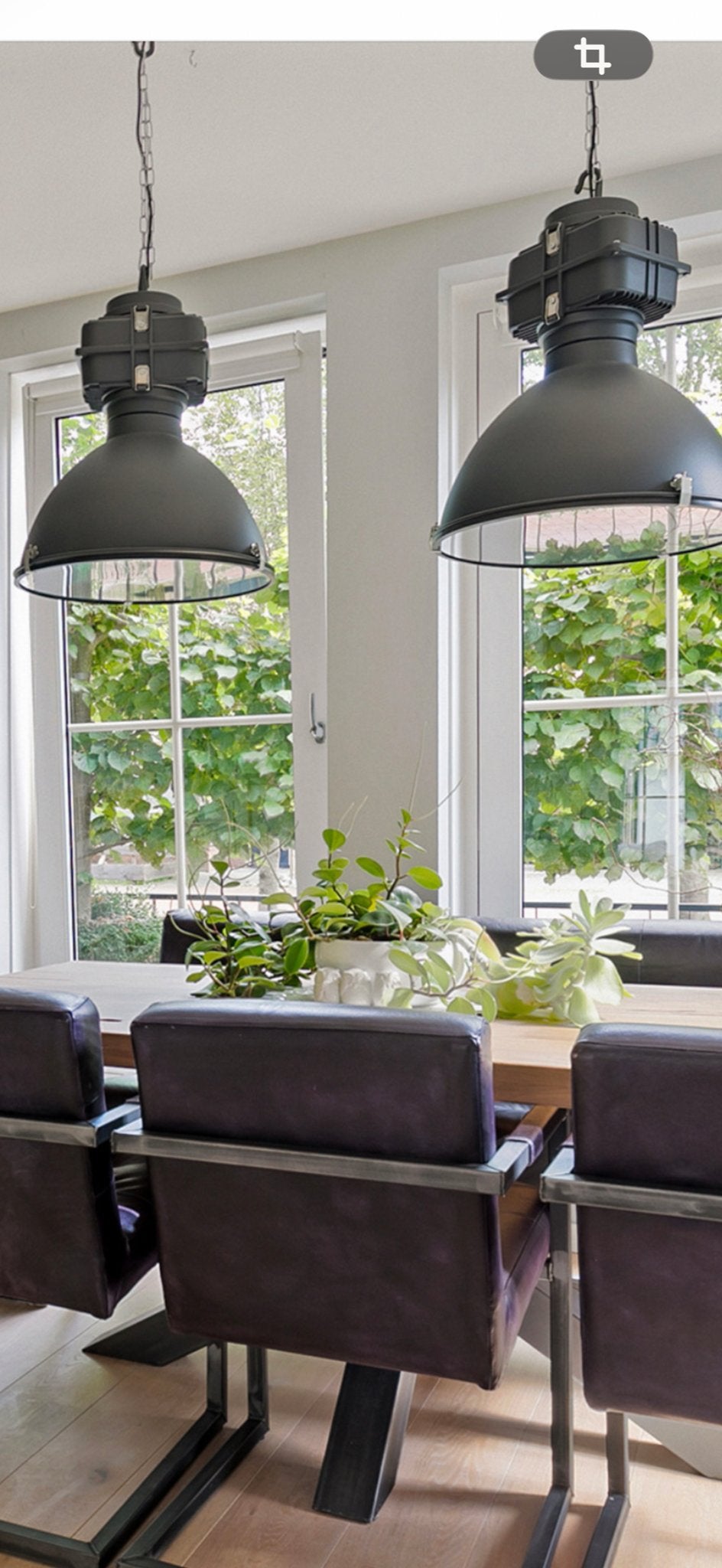 2 Industriële hanglampen - Zwart, 50cm diameter, Ophalen, Gebruikt, E27 (groot), Indistrueel