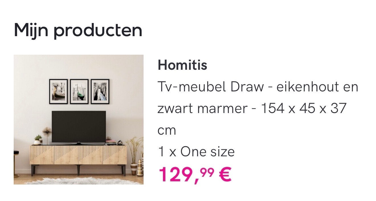 TV-meubel - eikenhout en zwart marmer print, Huis en Inrichting, Ophalen, 150 tot 200 cm, Eikenhout, Zo goed als nieuw