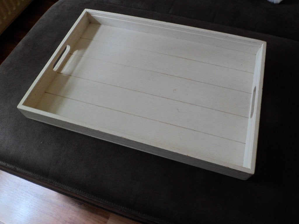 Wit / crème houten dienblad, Ophalen, Zo goed als nieuw, Dienblad, Met handvatten