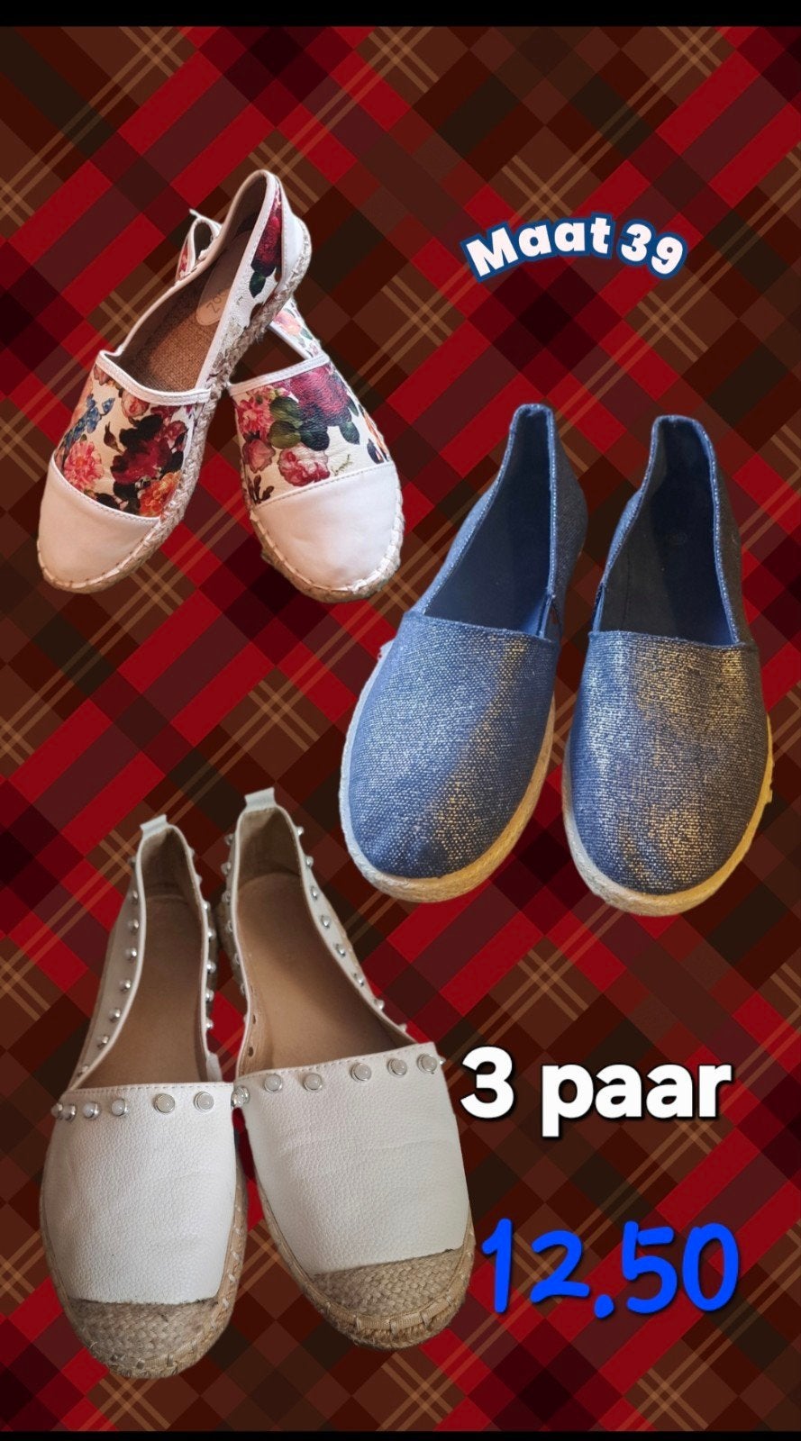 3 paar espadrilles maat 39 - Zo goed als nieuw, Ophalen of Verzenden, Zo goed als nieuw, Espadrilles of Moccasins