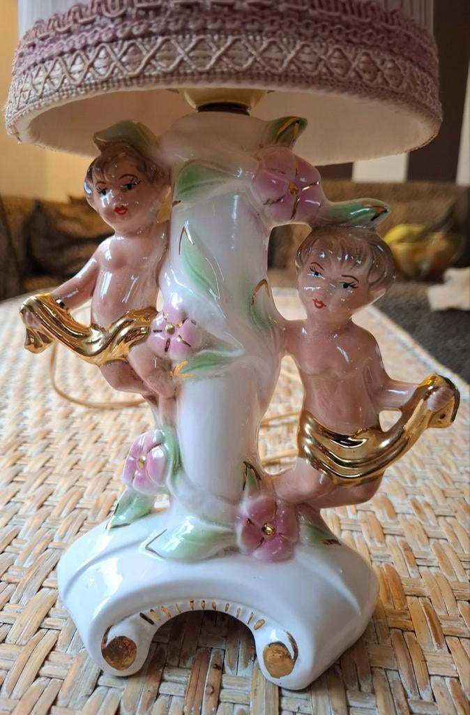 Vintage lampje met cherubijnen / engelen, Ophalen of Verzenden