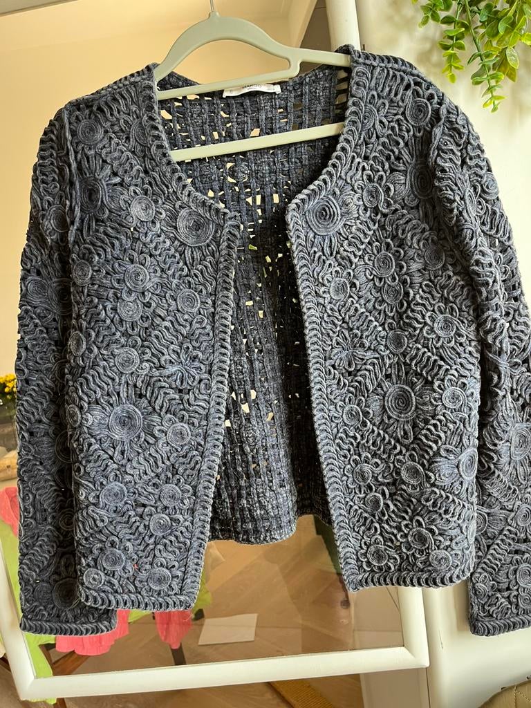 Mango opengewerkt jasje 38, Verzenden, Zo goed als nieuw, Maat 38/40 (M), Blauw