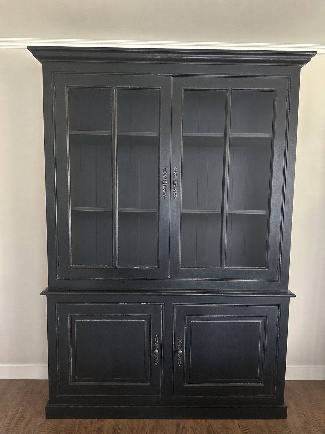 Zwarte Vitrinekast/Buffetkast/Boekenkast - 240x170cm, Ophalen, Gebruikt, 200 cm of meer, 150 tot 200 cm