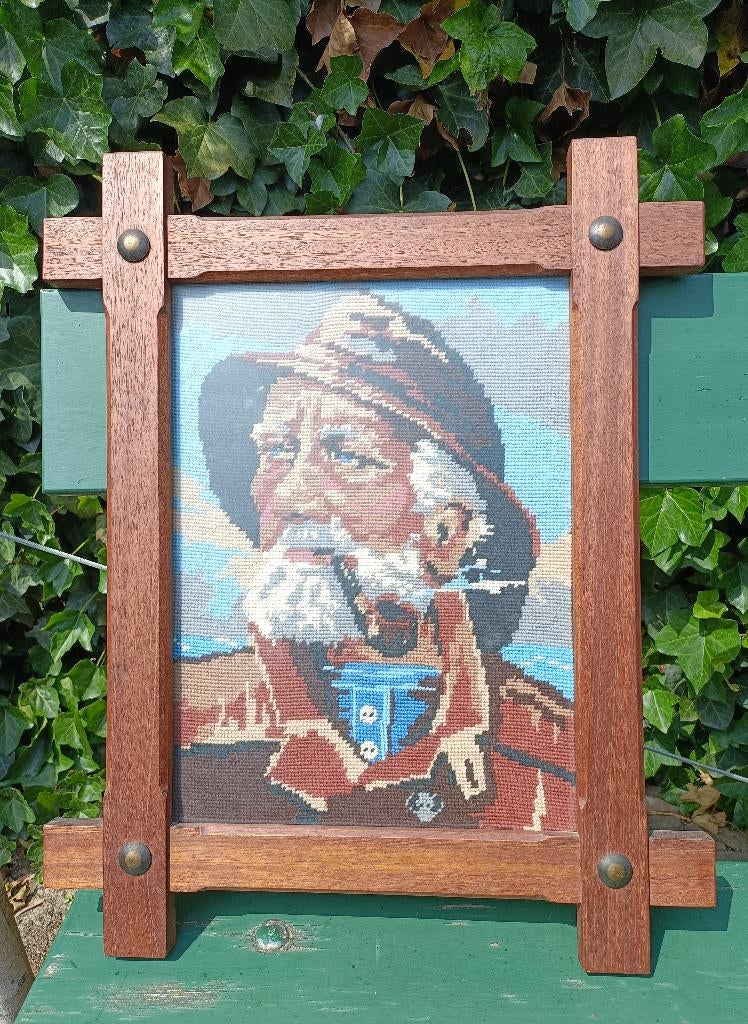 Dorus Rijkers hand geborduurd schilderij houten lijst (N16), Ophalen of Verzenden, Gebruikt, Handborduren, Overige typen