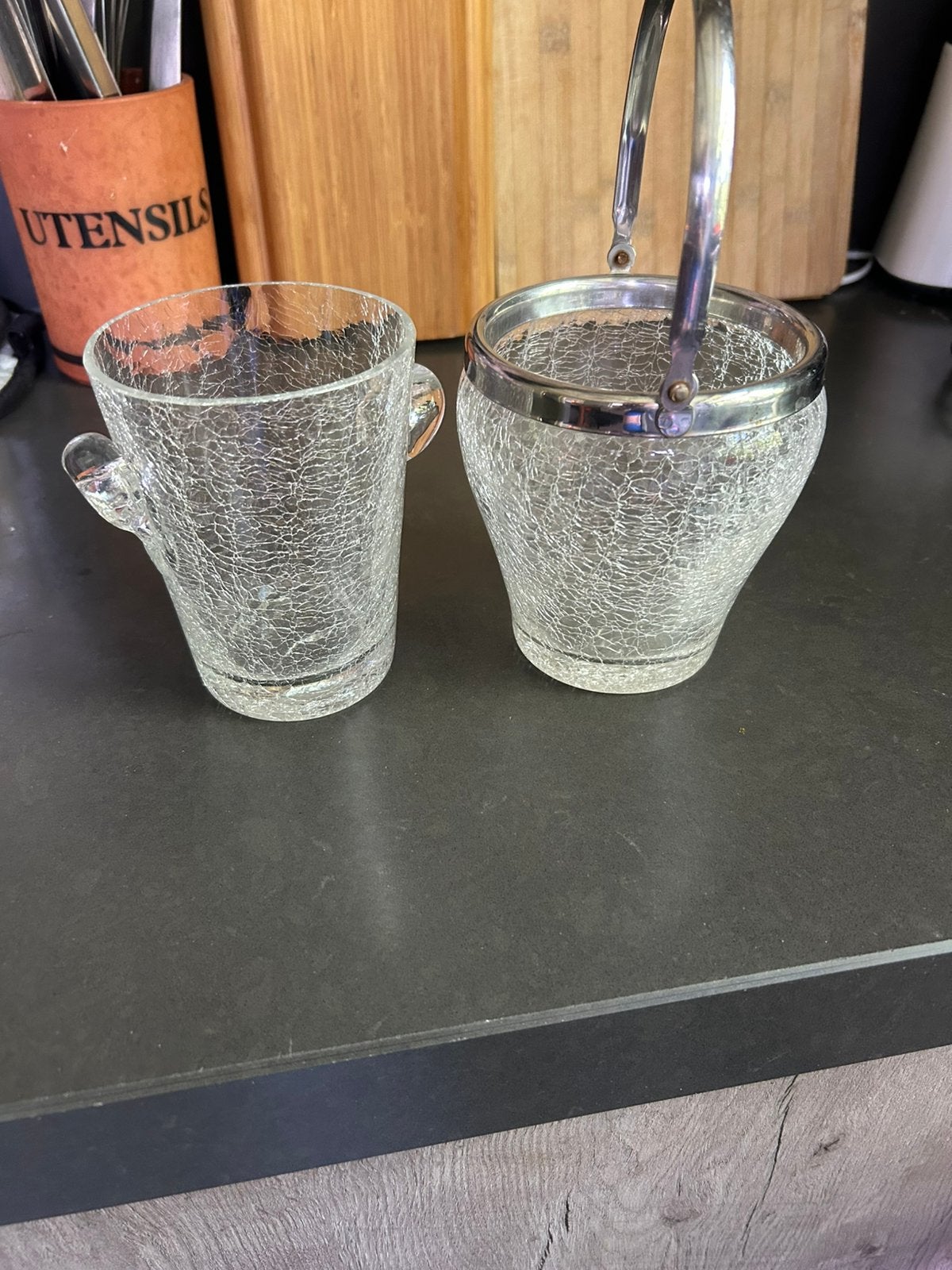 Vintage craquelé glazen set, Ophalen of Verzenden, Zo goed als nieuw, Rond, Glas
