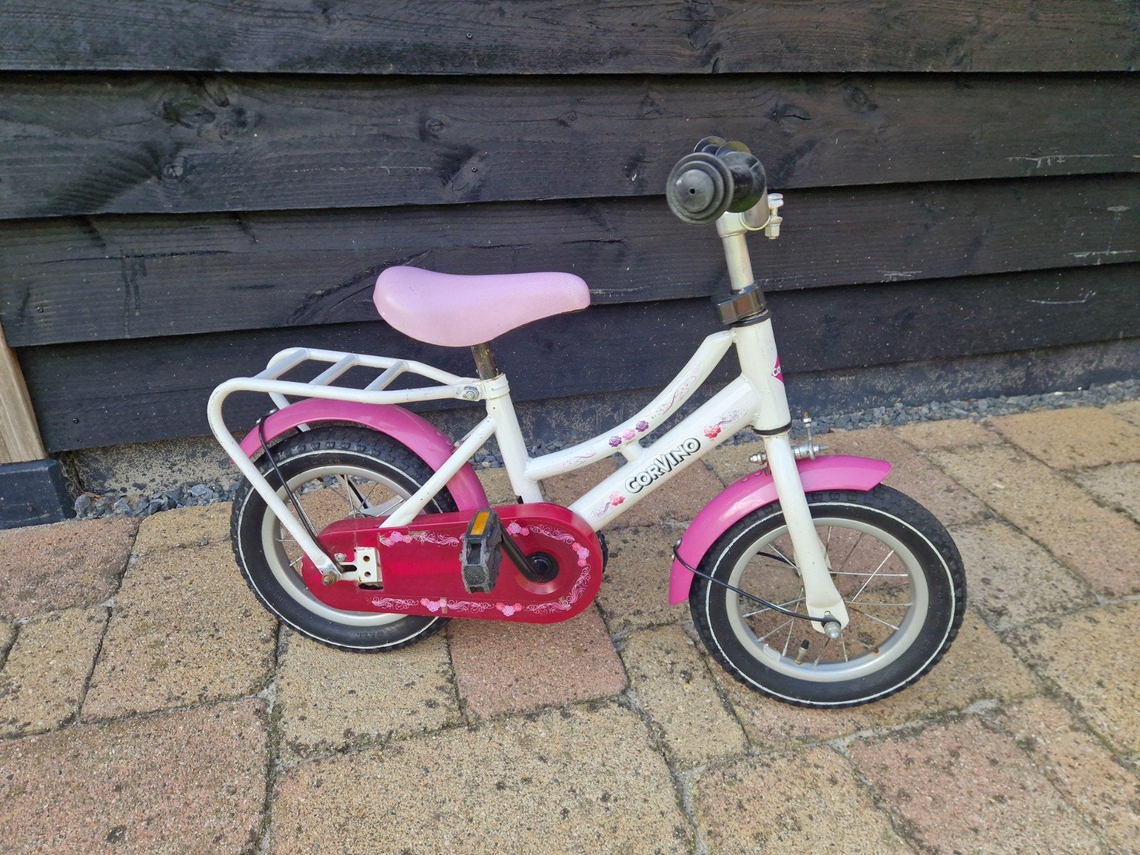 Corvino kinderfiets 12 inch - Wit/Roze, Ophalen, Terugtraprem, Gebruikt, Corvino