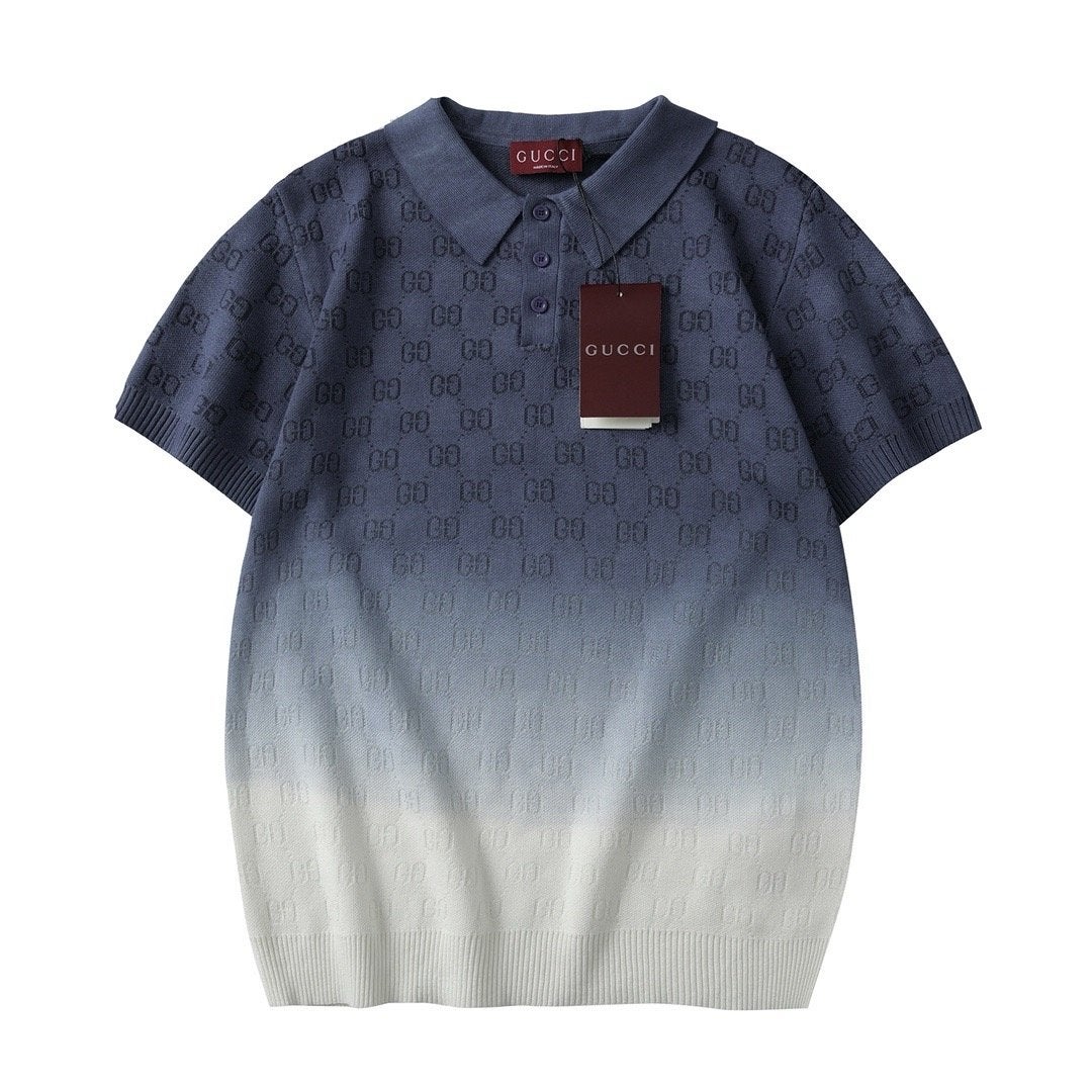 Gucci Polo Shirt met GG-patroon - Blauw/Wit Ombre, Ophalen of Verzenden, Nieuw, Maat 48/50 (M), Blauw
