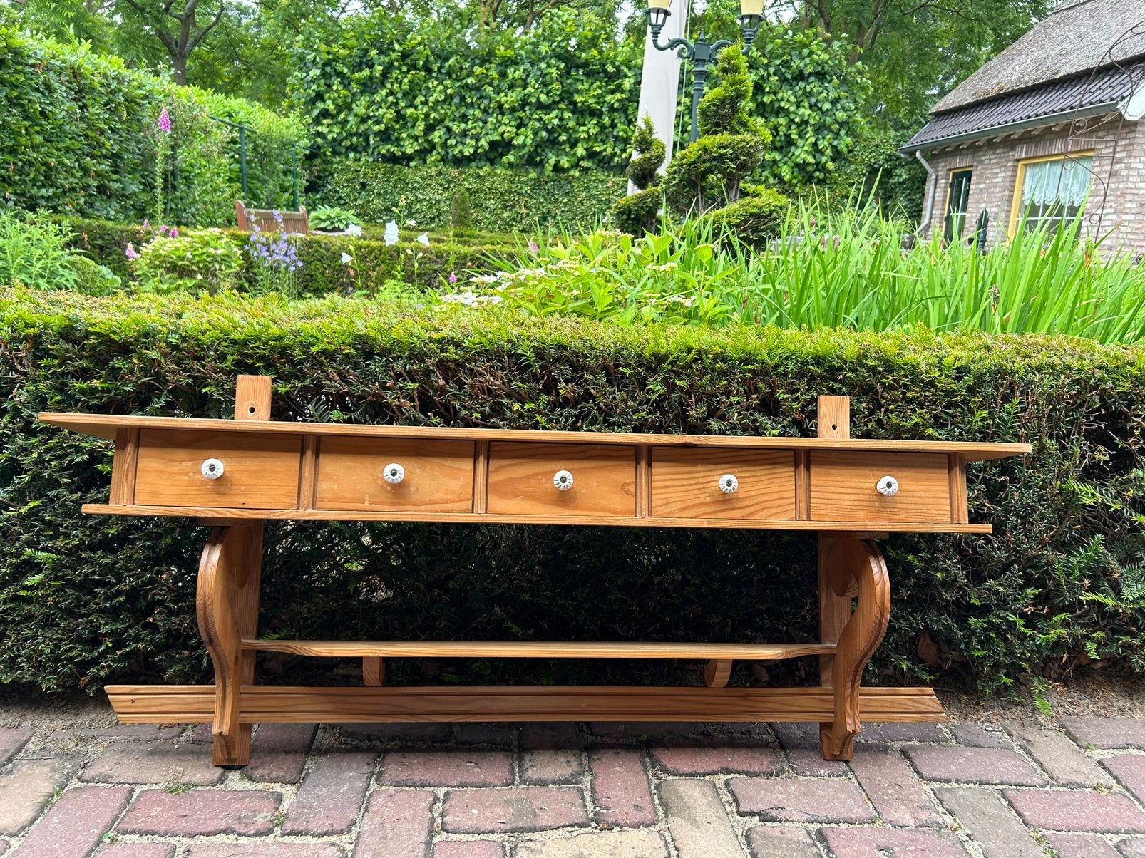 Landelijke nostalgische houten wandrek, 100 tot 150 cm, Ophalen of Verzenden, Zo goed als nieuw, 25 tot 50 cm