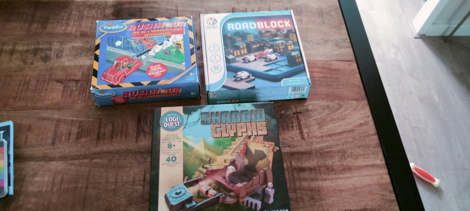 Drie leuke denkspellen: Rush Hour, Roadblock, Shadow Glyphs, Een of twee spelers, Ophalen of Verzenden, Gebruikt
