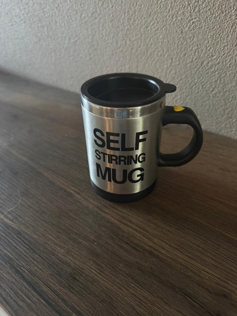 Zelfroerende Mok - Self Stirring Mug - 350 ml - Met Deksel, Overige typen, Zilver, Ophalen of Verzenden, Zo goed als nieuw