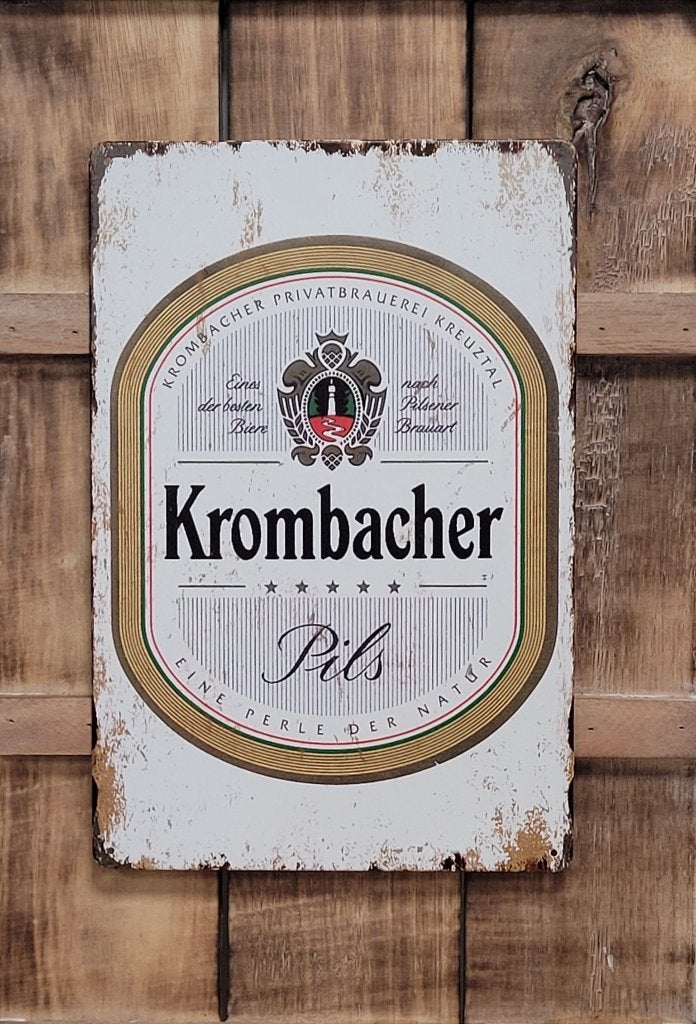 Krombacher bier logo wit reclamebord van metaal wandbord, Ophalen of Verzenden, Nieuw, Reclamebord, Plaat of Schild, Overige merken