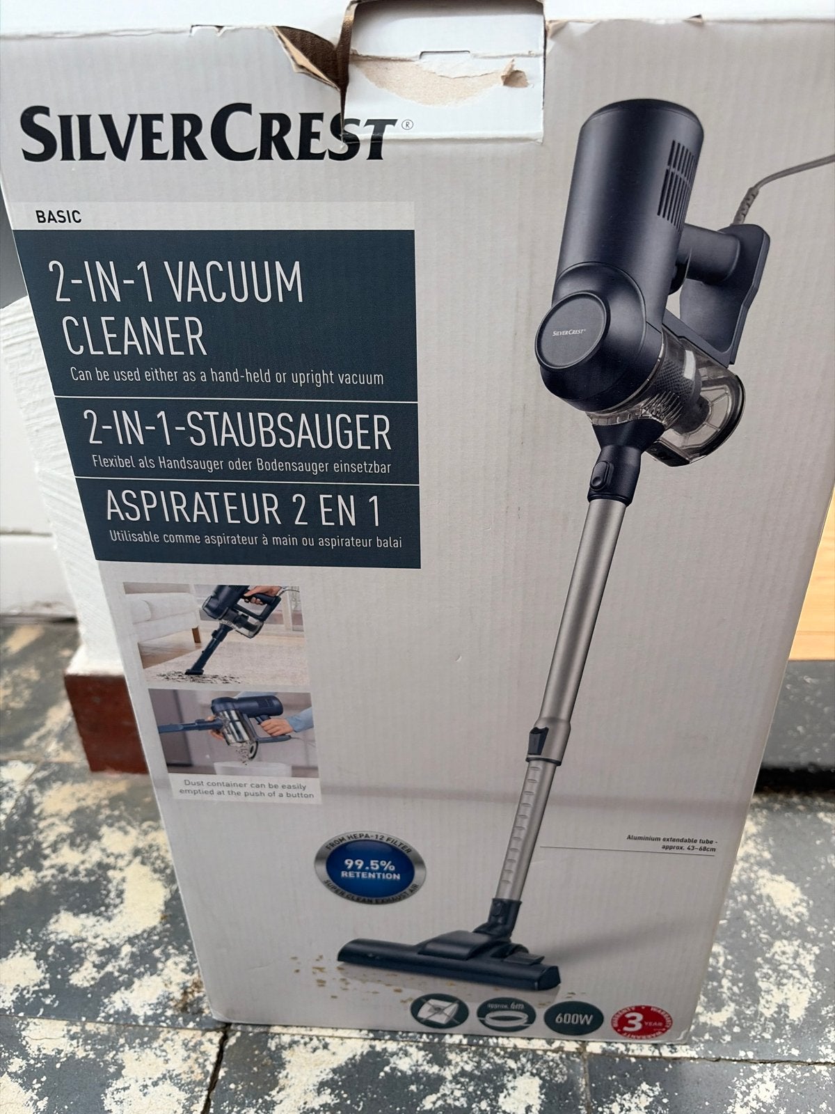 SilverCrest 2-in-1 Stofzuiger 600W met HEPA-filter, Witgoed en Apparatuur, Ophalen of Verzenden, Zo goed als nieuw, Minder dan 1200 watt