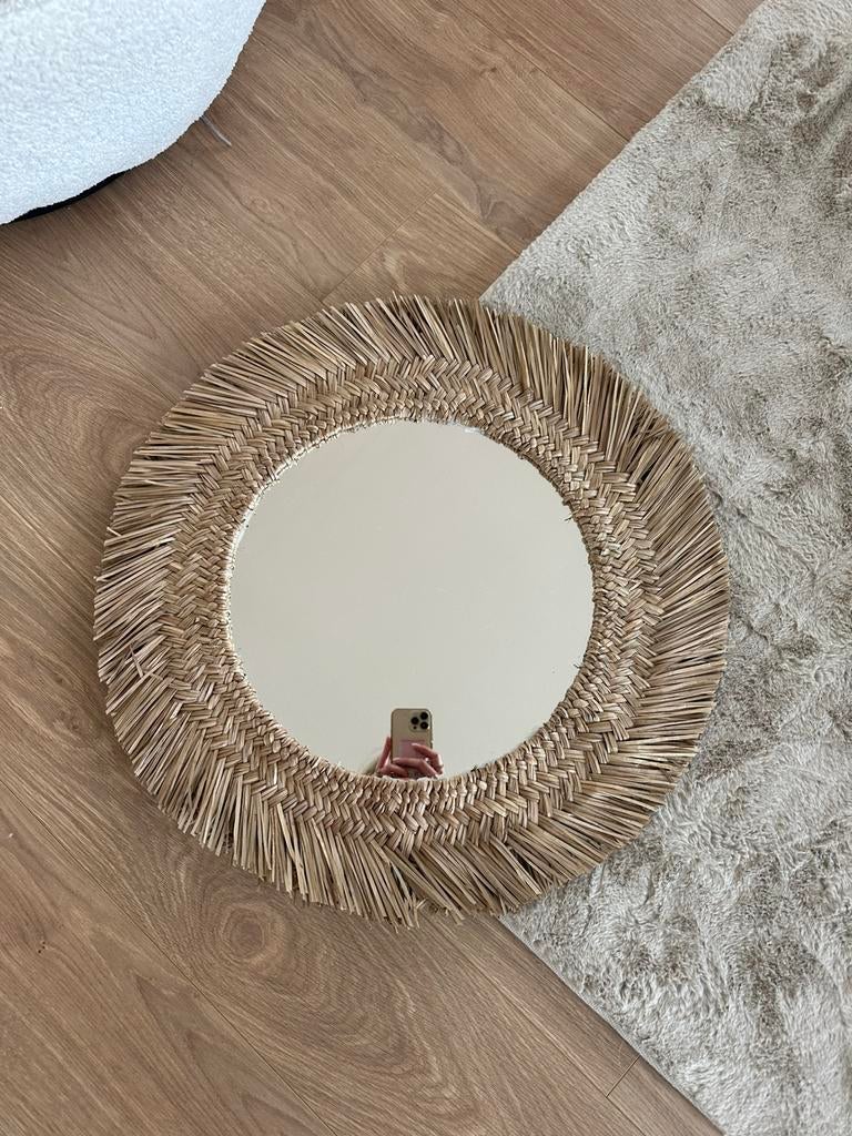 Spiegel, Huis en Inrichting, Woonaccessoires | Spiegels, Ophalen, Minder dan 50 cm, Rond, Zo goed als nieuw