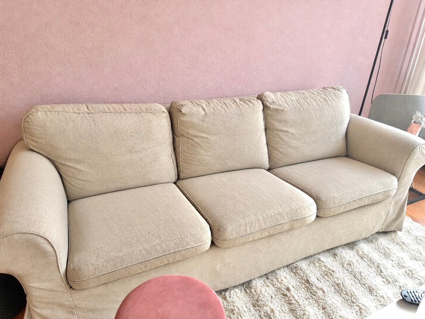IKEA Ektorp Beige Bank 3- zits, Ophalen, Gebruikt, Driepersoons, 75 tot 100 cm