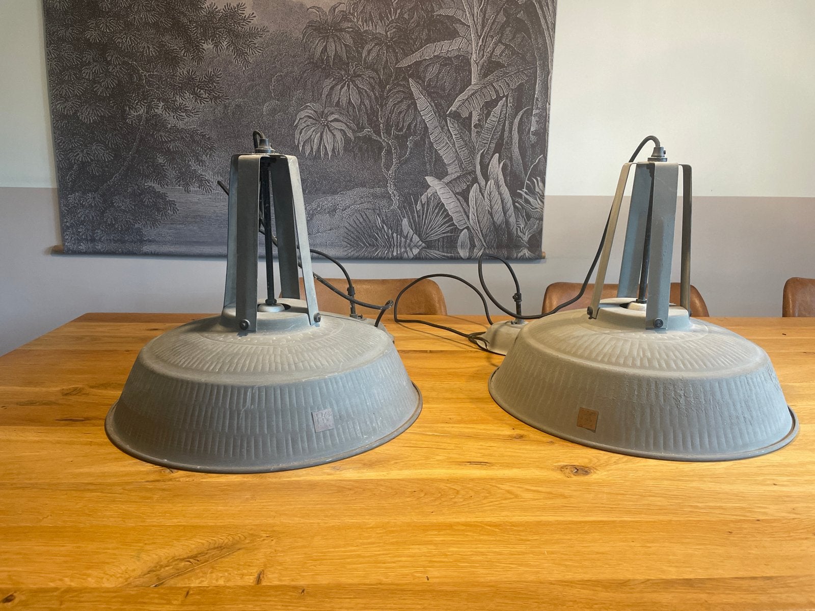 HKliving Industriële Hanglampen - Set van 2, Huis en Inrichting, Lampen | Hanglampen, Ophalen, Gebruikt, Metaal, E27 (groot)