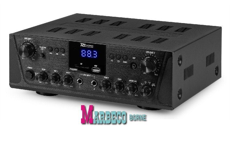 Versterker, Audio amplifier, Bluetooth, USB, SD, MP3, 2-kan, Info@marbeco.nl, Power Dynamics, Nieuw, Overige instrumenten