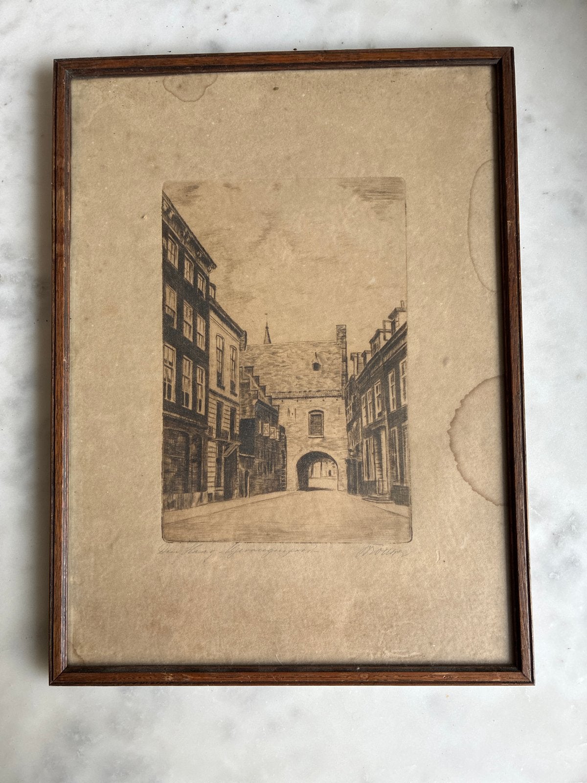 Oude ets van de Haagse Bierkade, gesigneerd, Ets, Stadsgezicht, Ophalen of Verzenden, Gesigneerd