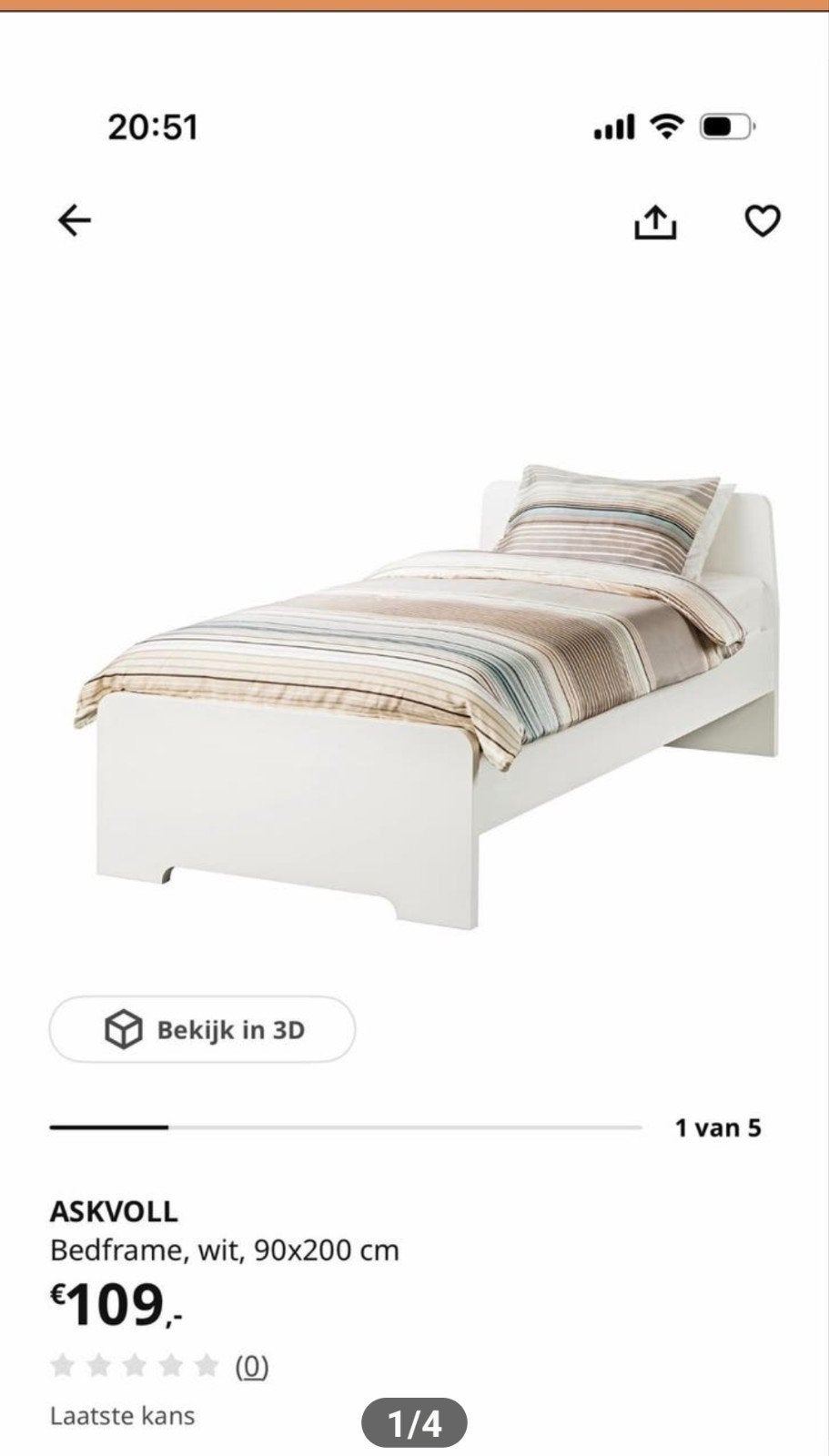 IKEA ASKVOLL eenpersoonsbed wit 90x200 cm, Huis en Inrichting, Slaapkamer | Bedden, Gebruikt, Eenpersoons, 90 cm, 200 cm, Hout
