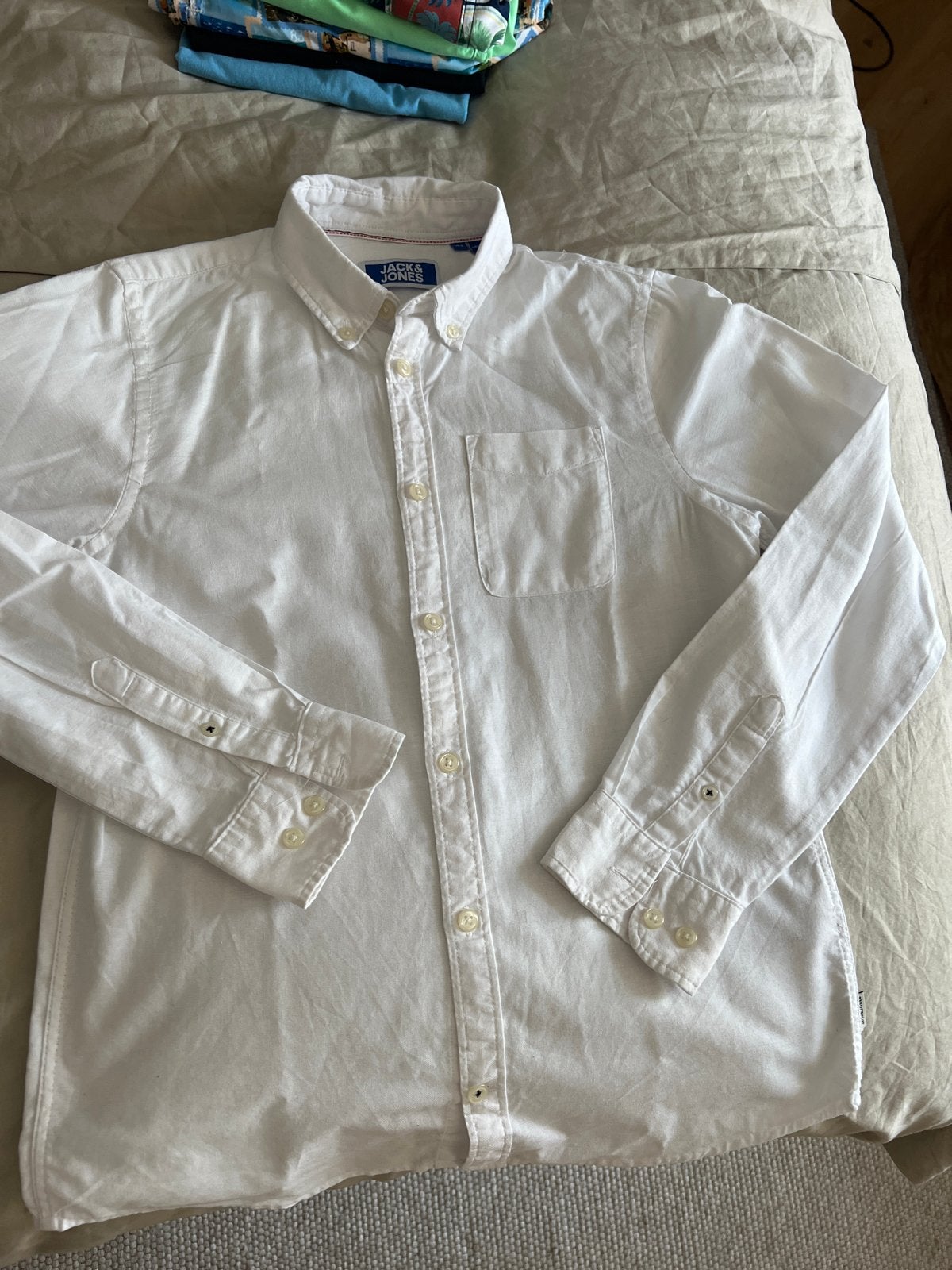 Jack & Jones Wit Overhemd - Maat 152, Ophalen of Verzenden, Zo goed als nieuw, Wit, Overige halswijdtes