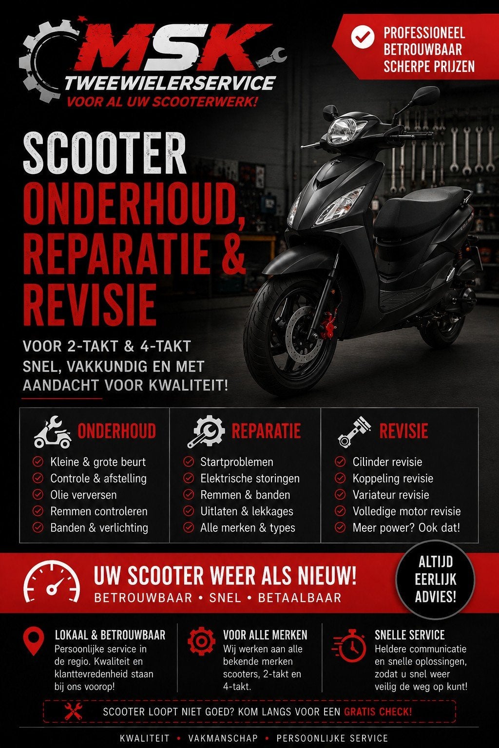 Scooter & bromfiets onderhoud, reparatie en revisie, Ophalen, Nieuw, Overige typen, Overige merken
