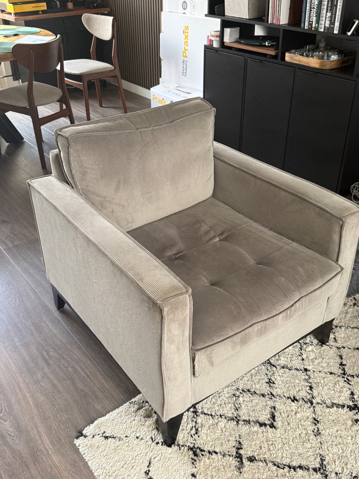 Rivièra Maison fauteuil / armchair, lichtgrijs ribstof, Ophalen, Gebruikt, Stof