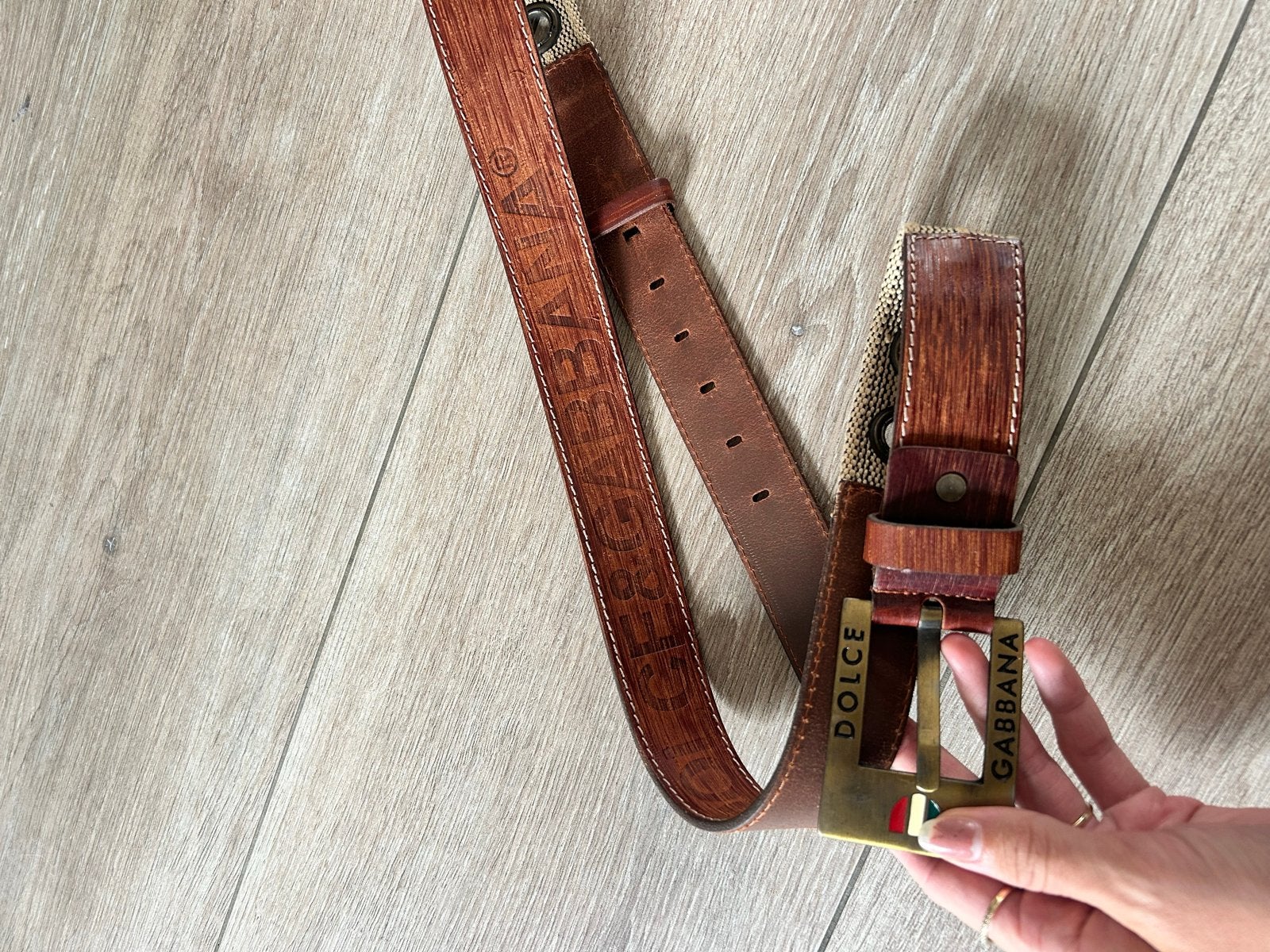 Dolce & Gabbana D&G Riem Bruin Leer Canvas, Kleding | Dames, Echt leder, Heupriem, Ophalen of Verzenden, Gedragen