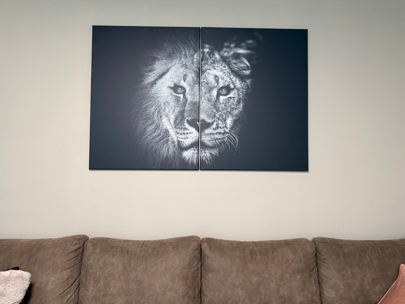 Leeuw en Leeuwin Canvas Schilderij (2-delig) 75x100 per doek, Ophalen, 50 – 75, Zo goed als nieuw, Schilderij