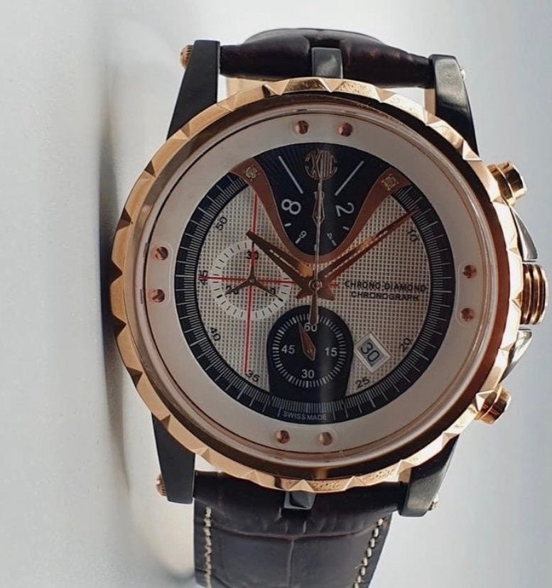 Chrono Diamond Furia 10700 Zwitsers Quartz herenhorloge, Ophalen of Verzenden, Waterdicht, Zo goed als nieuw, Zwart