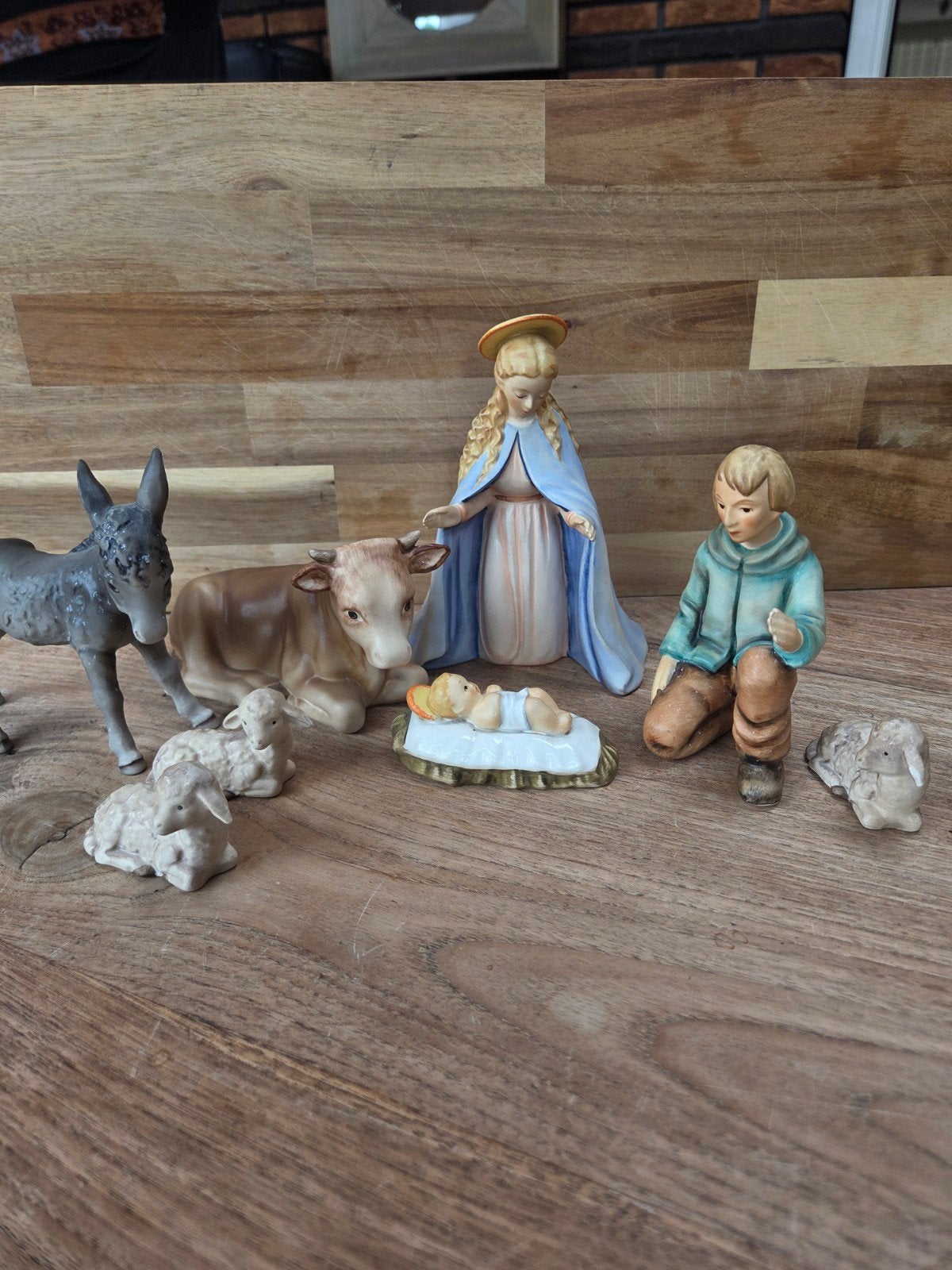 Vintage Kerststal Beeldjes Set - Porselein, Ophalen of Verzenden