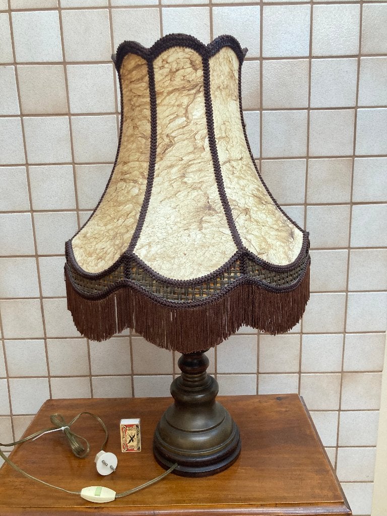 Cottage grote tafellamp varkensblaas varkensleer lampenkap, Huis en Inrichting, Lampen | Lampenkappen, Bruin, Rond, Ophalen of Verzenden