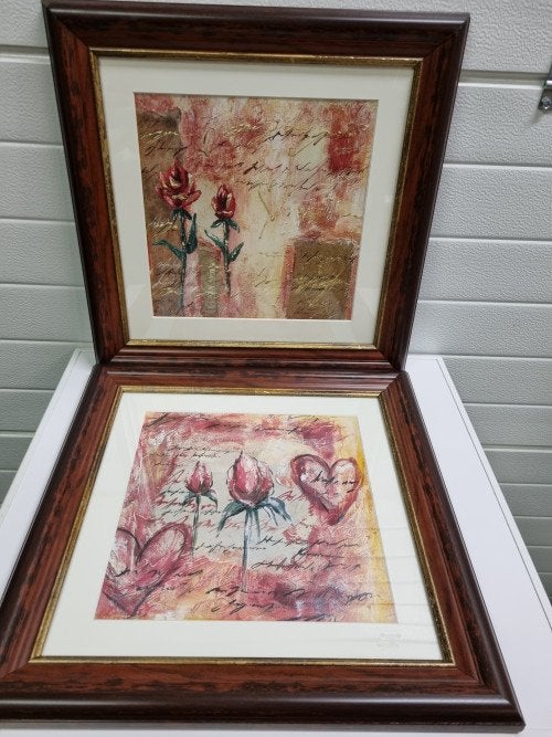 -	Schilderijen rozen hartjes twee stuks, Ophalen of Verzenden, 'T Olde Gre-j, Info@toldegrej.nl, Endepoelstraat 20f Didam