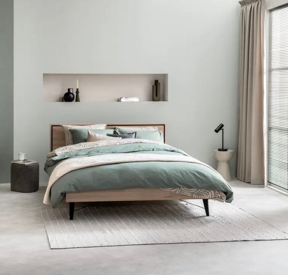 Bed Kansas - eikenkleur - 180x200 cm Inclusief lattenbodem, Ophalen, Wit, Beddengoedset, Tweepersoons