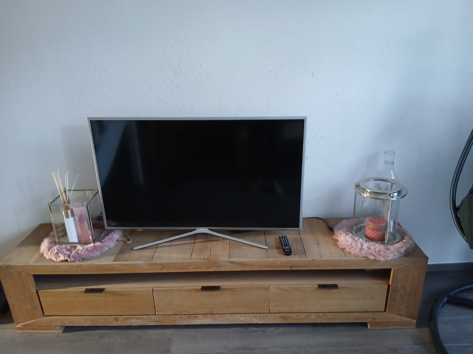 Mooie leren hoekbank, salontafel en tv-meubel, Ophalen, 200 cm of meer, Zo goed als nieuw, 200 cm of meer