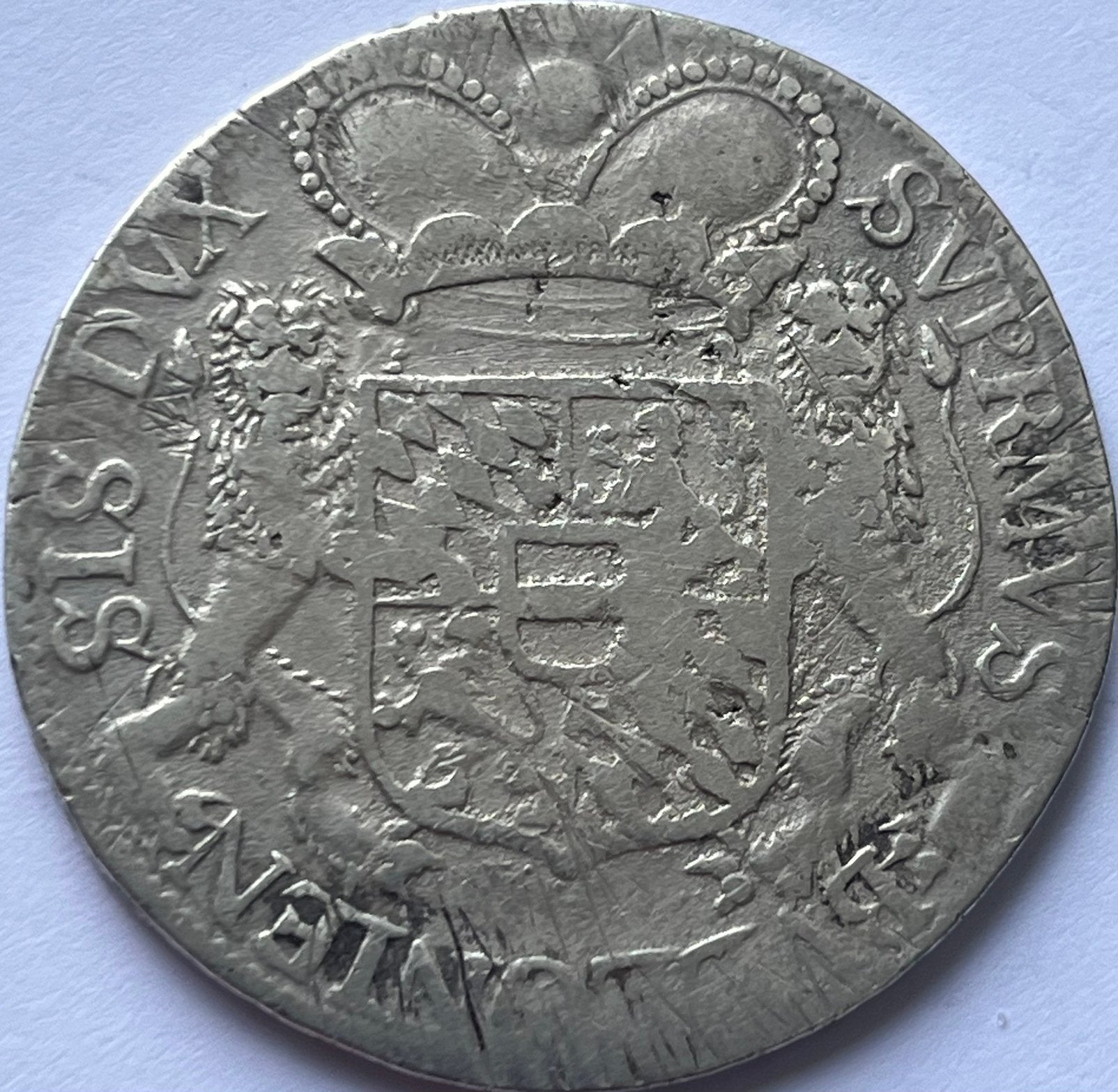 Prinsbisdom Luik schaarse zilveren dukaton 1677, Postzegels en Munten, Vóór koninkrijk, Zilver, Losse munt, Overige waardes